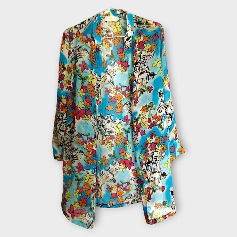 Marsh Landing‎ Top Womens Medium Silk Button Down Tunic Shirt Tropical Coverup